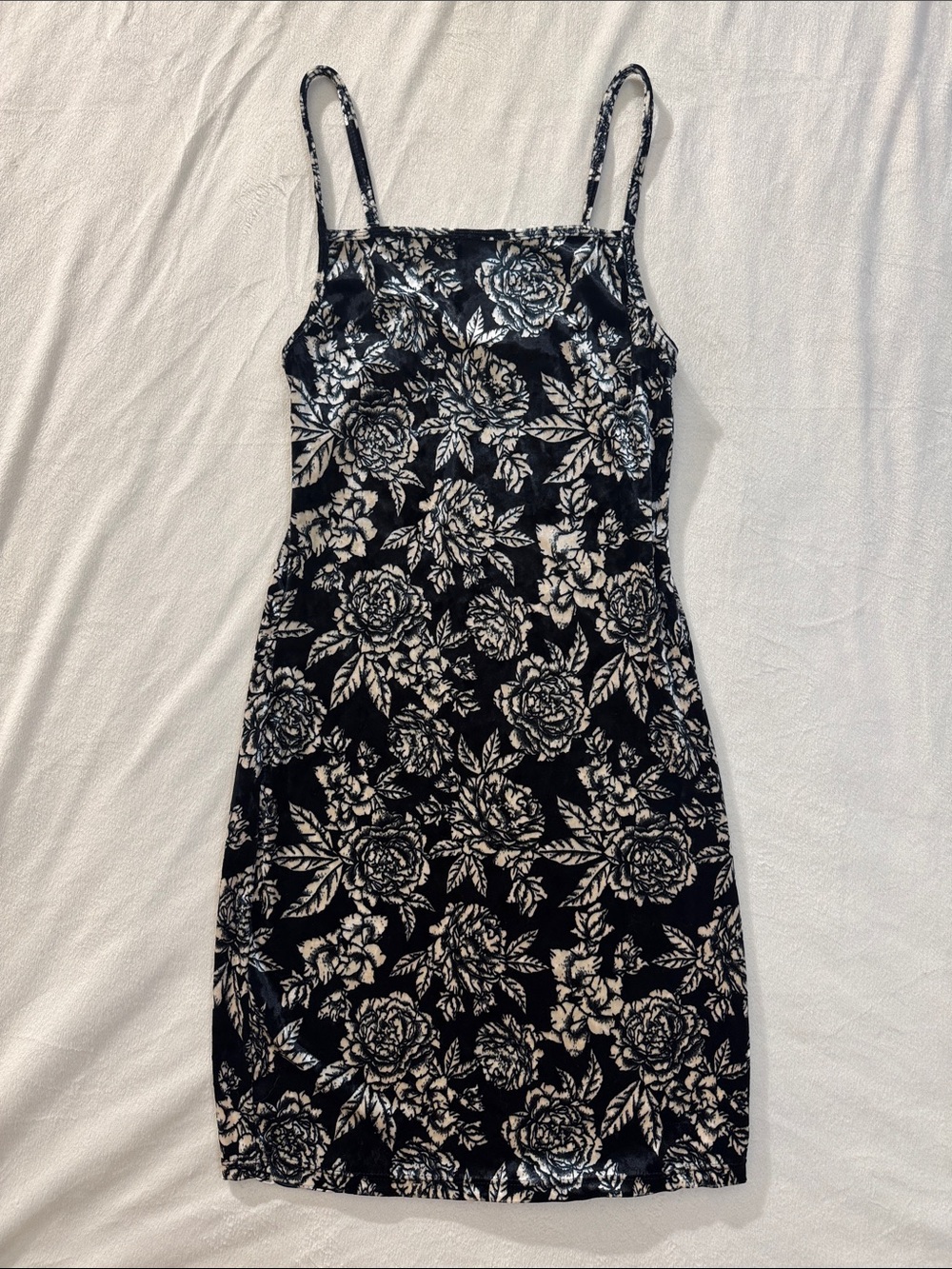Billabong Black and White Velvety Floral Slip Dress